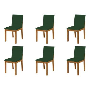 Imagem de Kit 6 Cadeiras De Jantar Estofadas Em Veludo Verde Base Madeira Maciça Mel Verde