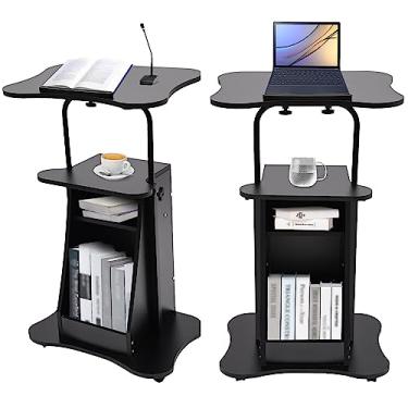 Imagem de 2 PCS-ajustáveis? Mesa/pódio de pé com prateleira de armazenamento, mesa de inclinação e rodas, carrinho de suporte de mesa para laptop móvel Pódio de púlpito móvel para apresentações, trabalho domést