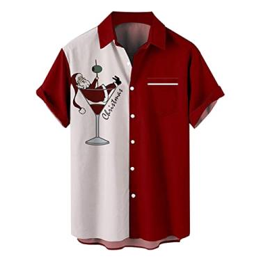Imagem de Camiseta leve masculina de Natal presente de Papai Noel cores sortidas impressão digital 3D botão lapela body de botão, M, G