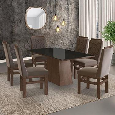 Imagem de Conjunto Sala de Jantar Mesa 90x160cm Tampo Vidro com 6 Cadeiras Madeira Maciça Tecido Joli Zamarchi
