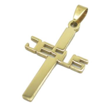 Imagem de Pingente Cruz Crucifixo Jesus Aço Inox Dourado Banhado - Papillon Semi