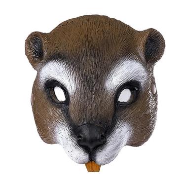Imagem de Amosfun máscara de animal esquilo rato rosto peludo cabeça mascarada assustadora a vingança para festas infantis - formato de esquilo durável meia face fotografia festa