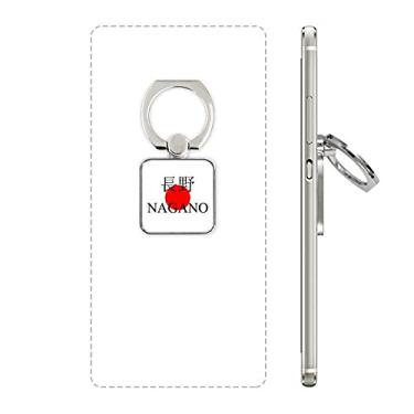 Imagem de Suporte de anel de celular quadrado bandeira do sol vermelha da Nagano com nome da cidade japonesa, suporte universal para presente
