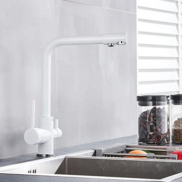 Imagem de Torneira de cozinha de água pura de latão preto e branco alça dupla água potável quente e fria filtro de 3 vias torneiras misturadoras de cozinha, branco, 1