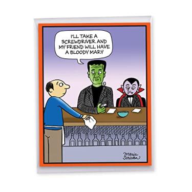 Imagem de NobleWorks - Cartão de felicitações jumbo engraçado Halloween From Us 21 x 28 cm com envelope (1 pacote) - Monster Drinks J7087HWG-US