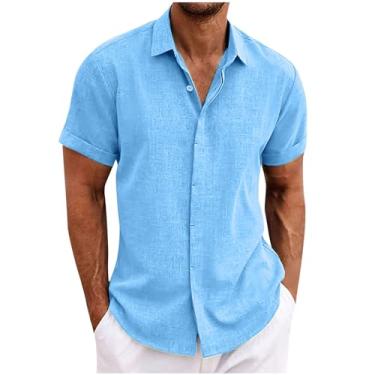 Imagem de Cardigã masculino básico caimento solto camiseta longa manga curta gola alta linho outono inverno 2024, P-739 Azul royal claro, XG
