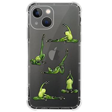 Imagem de CARLOCA Capa protetora compatível com iPhone 14 para meninas, transparente com quatro sapos de ioga, design de plástico à prova de choque, TPU (poliuretano termoplástico) para Apple iPhone 14