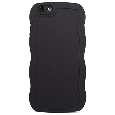 Imagem de SKYLMW Compatível com iPhone 6s/6 Capa de 4,7 polegadas, linda Kawaii ondulada, em forma de moldura ondulada, de silicone macio, à prova de choque, capa protetora para mulheres e meninas, preta