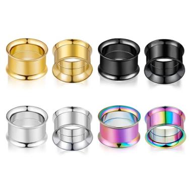 Imagem de Oyaface 4 peças de aço inoxidável para túneis de orelha com alargador duplo alargador piercing joia corporal 3 mm - 25 mm 8G - 2,5 cm, Aço inoxidável, Sem pedras preciosas