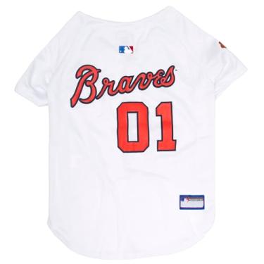 Imagem de Pets First Camiseta para cães MLB Atlanta Braves, tamanho médio. – Roupa de beisebol colorida da equipe profissional