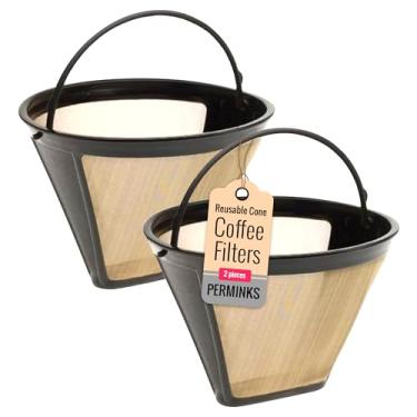 Imagem de PERMINKS Filtro de café reutilizável, filtro de aço inoxidável, substituição de atualização OEM para Cuisinart, Moccamaster, Bonavita Carafe, Gold Tone número 4, cesta, cone, 10 12 14 xícaras, GTF,