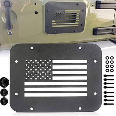 Imagem de RESTBONE Placa de enchimento de pneu sobressalente tampa da placa de ventilação da porta traseira com 8 parafusos e 3 plugues de borracha duráveis para porta traseira compatível com Jeep Wrangler JK e JKU 2007-2018, bandeira dos EUA