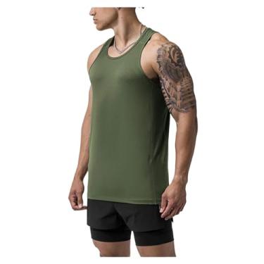 Imagem de Camiseta regata masculina com estampa de letras e gola redonda, malha respirável, costas nadador, Verde militar, M