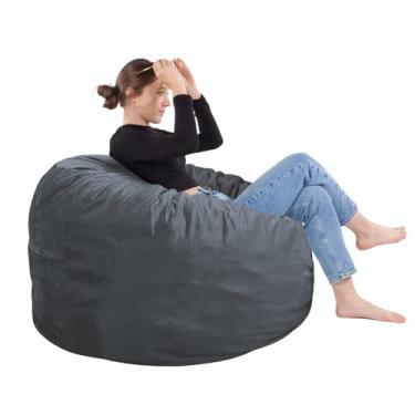 Imagem de SEASXOLTE Cadeira Bean Bag de 1,5 m, preenchida com espuma de memória, capa de veludo removível, cadeiras de pufe para adultos e adolescentes, poltrona redonda para sala de estar, quarto e sala de