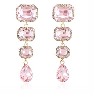 Imagem de Met-edianger Brincos pendentes vintage de strass com pingente de cristal brincos retangulares de lágrima para mulheres e meninas, Zinco Aço inoxidável, Strass