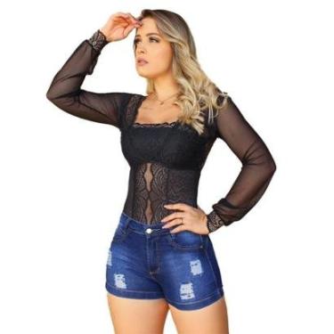 Imagem de Kit 2 Short Feminino Jeans Com Licra Cintura Alta Desfiado Curto 2-Feminino
