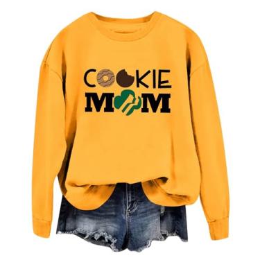 Imagem de Duobla Moletom feminino Mama gola redonda gráfico Cookie Mom moderno casual pulôver manga longa camisetas divertidas suéteres confortáveis, A-1-amarelo, GG