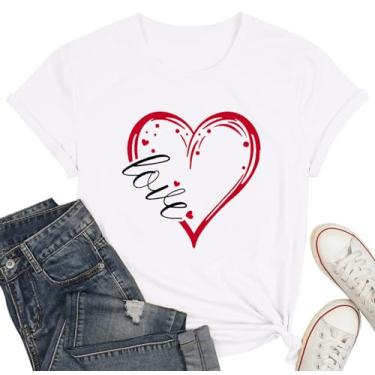 Imagem de WEITUN Camisetas femininas de dia dos namorados fofas com coração de amor e manga curta para meninas adolescentes, Branco, P