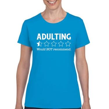 Imagem de Camiseta Adulting Would Not recommend Funny Adult Life is Hard Review Humor Parenting 18th Birthday Gen X Women's Tee, Azul claro, GG