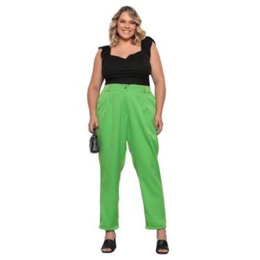 Imagem de Calça Plus Size Alfaiataria Social Moda Feminina Casual com Elástico Botão Bolso Mulher (G1, Verde)