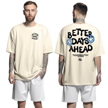 Imagem de Camisa Camiseta Oversized Streetwar Genuine Grit Masculina Larga 100% Algodão 30.1 Better Days Ahead - Bege - G