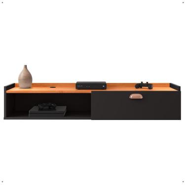 Imagem de Rack Suspenso Home Classic Tv 32 42 50 Polegadas 1 Porta Puxador Concha Decoração Minimalista Quarto Sala Recepção Preto/Cinamomo - Lojas RPM