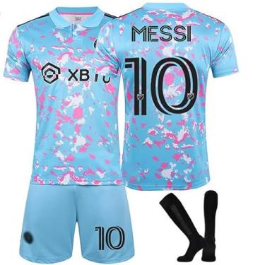Imagem de Conjunto de camiseta y pantalón corto para niños Me-ssi #10 miami, Eurocopa, con calzetines a juego (blue,S)