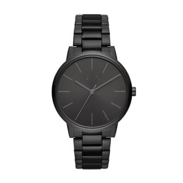 Imagem de Relógio masculino A|X Armani Exchange com mostrador analógico de três ponteiros e pulseira de aço inoxidável ou couro, masculino, Aço preto/preto, Moderno, industrial, urbano, clássico