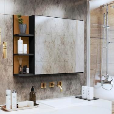 Imagem de Espelheira Preto Nature Suspensa Armário de Banheiro Com Porta e Espelho Prateleira Closet