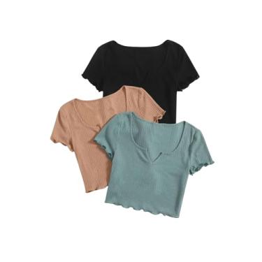 Imagem de SHENHE Camisetas femininas plus size, básicas, caneladas, manga curta, gola V, gola V, Preto cáqui azul-petróleo, XXG Plus Size