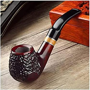Imagem de Cachimbos de tabaco masculinos portáteis, cachimbo de madeira vintage esculpido à mão com filtro, Aldult curvo masculino, conjunto de cachimbos para fumantes, preto 6,4,5x15cm