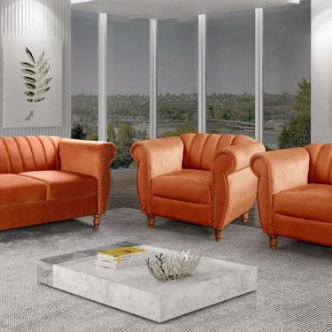 Imagem de Conjunto Realeza Sofá com Poltronas Chesterfield Decoração Terracota