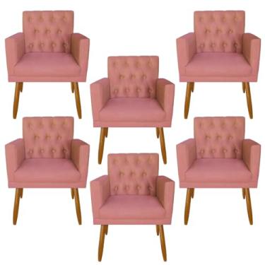 Imagem de Kit 6 Poltronas Capitone Decorativa para Sala de Estar Recepção Sala de Espera estofada pés palito madeira MOBLAN Decor (Rosa)
