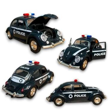 Imagem de Power Toys TECH - Miniatura Fuscão Fusquinha Ambulancia Bombeiro Policia : Carrinho de Ferro com Portas que Abrem e Pneus de Borracha 1:32 (Policia)