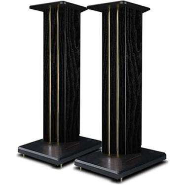 Imagem de Suporte de chão para alto-falante autônomo universal - um par de tripé estável de alta fidelidade de áudio cheio de areia de madeira - obtenha melhor áudio, marrom-b, 30 * 23 * 70 cm