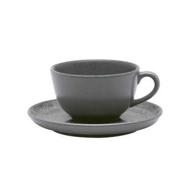 Imagem de Xícara Para Chá Com Pires Em Cerâmica Flat Gray 200ml Oxford