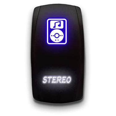 Imagem de Estéreo - Azul/Branco - Interruptor de alavanca gravado a laser 20A 12V - Interruptor balancim vertical 5 pinos DPST