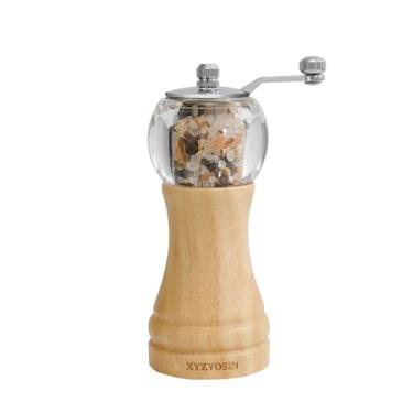 Imagem de Conjunto clássico de moedor de sal ou pimenta de madeira de borracha, moedor de sal ou pimenta, recarregável, moedor de pimenta com corpo acrílico grosso ajustável para cozinha, 1 pacote