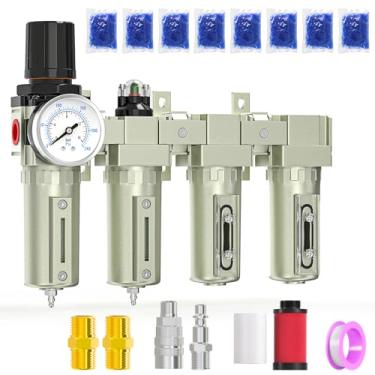 Imagem de MEANLIN Sistema de secagem a ar NPT de grau industrial resistente de 4 estágios para cortador de plasma e spray de tinta, filtro coalescente, filtro de partículas, secador de dessecante duplo e