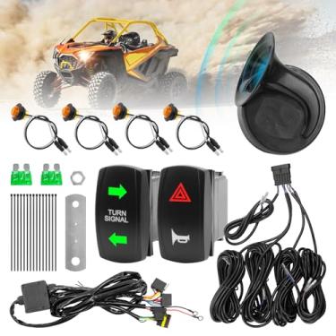 Imagem de ELMCONFIG Kit de seta ATV UTV, sinal de seta universal com interruptor de alternância e buzina 60B, kit de pisca-pisca Plug and Play para Polaris, Can-Am, Kawasaki, Arctic Cat, carrinho de golfe