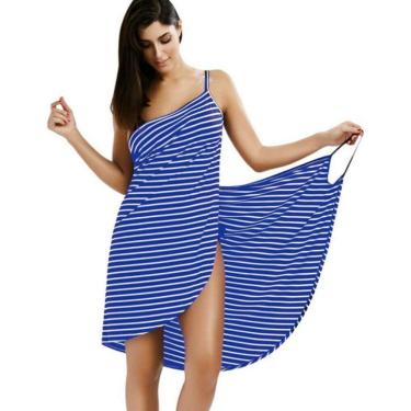Imagem de toalha de banhoToalha têxtil para casa plus size feminina robe de banho saia de toalha listrada de secagem rápida praia spa pijama mágico para dormir, azul, 5XL