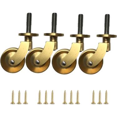 Imagem de Conjunto de 4 rodízios giratórios, transporte em latão polido antigo, rodízios universais para móveis sólidos, com parafusos, para armário, sofá, mesa de centro, cadeiras