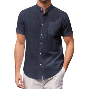 Imagem de Camisa de praia, camisas masculinas de manga curta de algodão e linho com gola plus size, camisa casual de verão com botões, camisas de praia, vestido de praia tropical, camisas diárias para