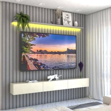 Imagem de Painel para TV Até 85 Polegadas Imperial 3 Gavetas Ripado 100% Mdf Cinza/Off White - Panorama Móveis