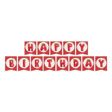Imagem de BIEUFBJI Banner de morango feliz aniversário vermelho morango fruta tema doce menina festa de aniversário decorações penduradas