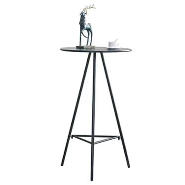 Imagem de Mesa de bar alta mesa de bistrô mesa de jantar balcão redondo mesa lateral alta mesa de centro com moldura de metal preto, mesa de canto para sala de estar, mesa de bar, pub, bistrô, coquetéis