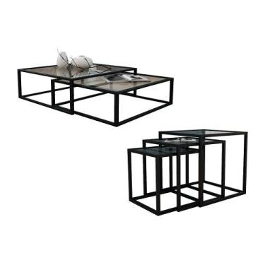 Imagem de Kit Industrial Duo Mesa De Centro Catarina 35x135 E Trio De Mesa Later