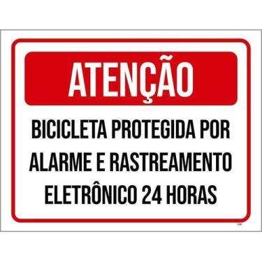 Imagem de Placa Sinalização Atenção Bicicleta Protegida Alarme 18X23 - Sinalizo