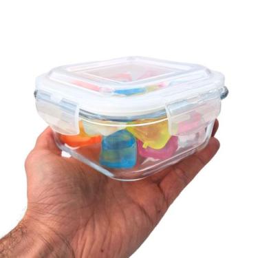 Imagem de Pote Marmita de Vidro 320ml Quadrado Pequeno Hermético Vedado Não Vaza