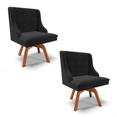 Imagem de Kit 2 Cadeiras Estofadas Giratória para Sala de Jantar Lia Suede Preto